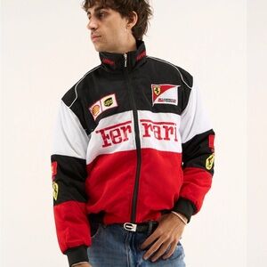 Ferrari Men's Red, Black, and White Varsity Jacket